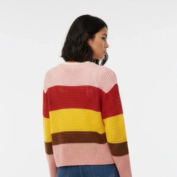 Umgee Pink, Red, Yellow, and Brown Striped Sweater - Picture 2 of 6
